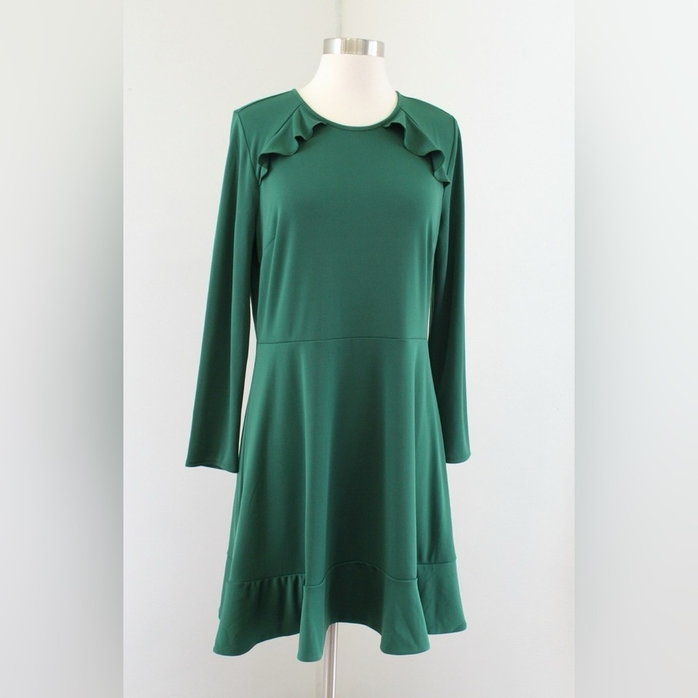 Ann Taylor - Green Ruffle Trim Shift Dress Size 8